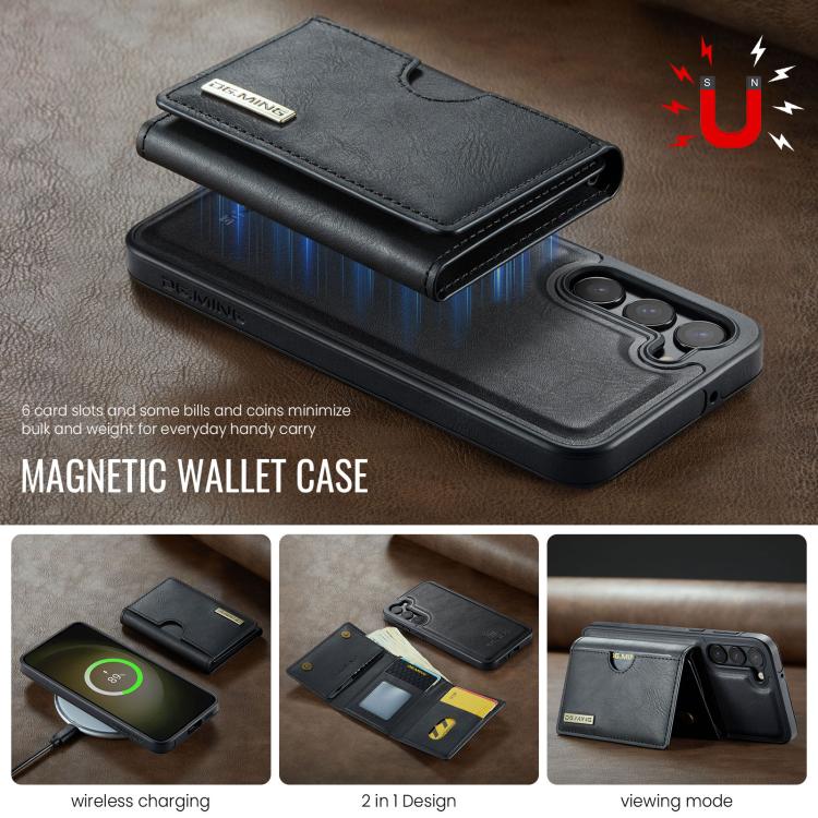 For Samsung Galaxy S23+ 5G DG.MING M6 Series RFID Tri-fold Card Bag Removable Leather Phone Case