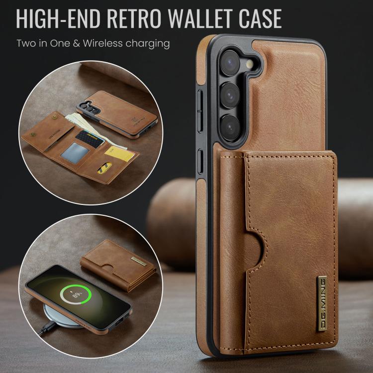 For Samsung Galaxy S23+ 5G DG.MING M6 Series RFID Tri-fold Card Bag Removable Leather Phone Case
