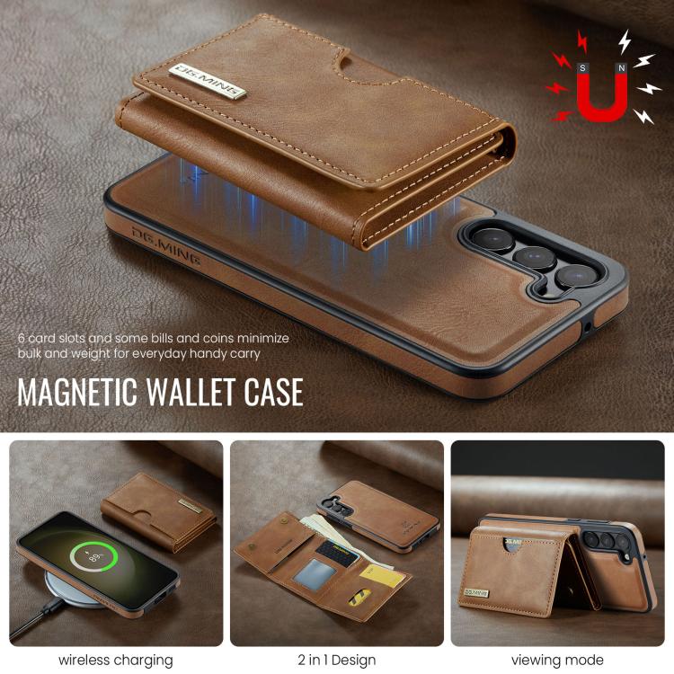 For Samsung Galaxy S23+ 5G DG.MING M6 Series RFID Tri-fold Card Bag Removable Leather Phone Case