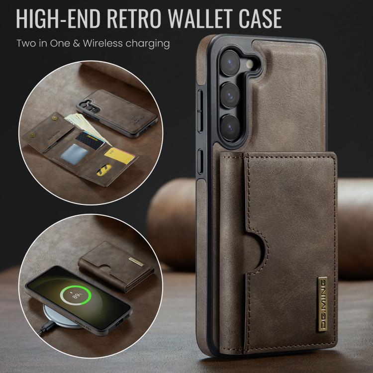For Samsung Galaxy S23+ 5G DG.MING M6 Series RFID Tri-fold Card Bag Removable Leather Phone Case