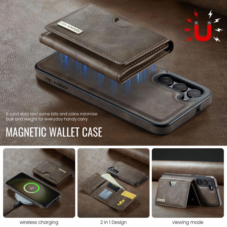 For Samsung Galaxy S23+ 5G DG.MING M6 Series RFID Tri-fold Card Bag Removable Leather Phone Case