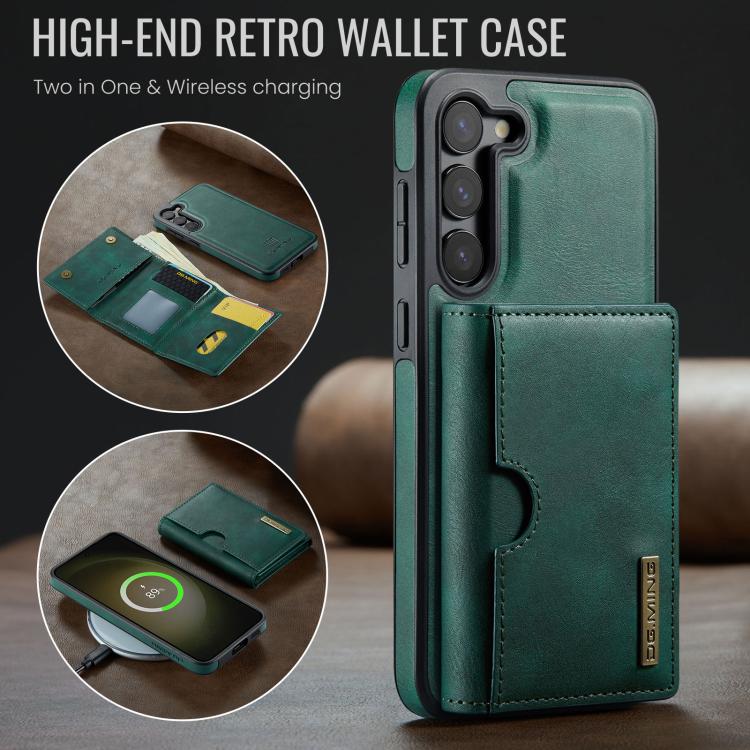 For Samsung Galaxy S23+ 5G DG.MING M6 Series RFID Tri-fold Card Bag Removable Leather Phone Case