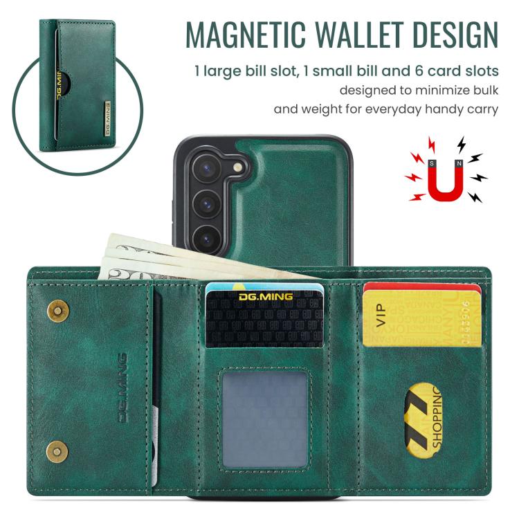 For Samsung Galaxy S23+ 5G DG.MING M6 Series RFID Tri-fold Card Bag Removable Leather Phone Case