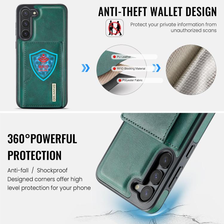 For Samsung Galaxy S23+ 5G DG.MING M6 Series RFID Tri-fold Card Bag Removable Leather Phone Case
