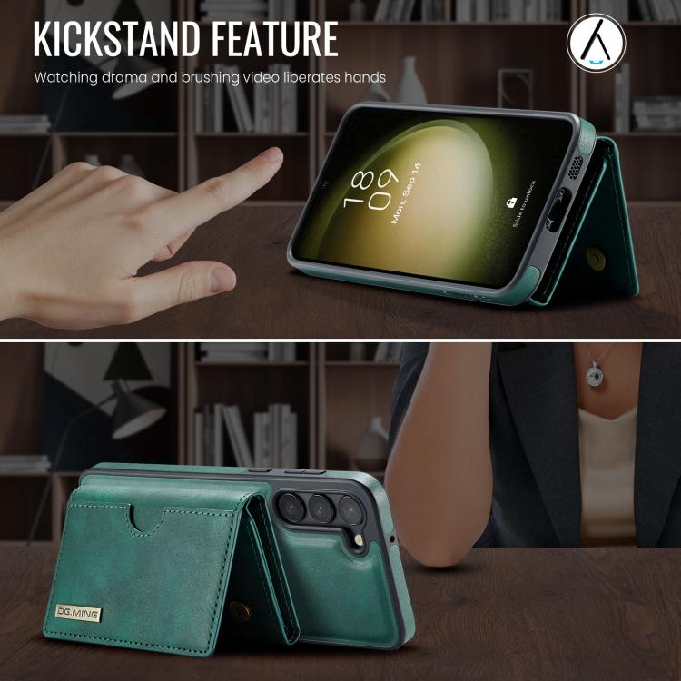 For Samsung Galaxy S23+ 5G DG.MING M6 Series RFID Tri-fold Card Bag Removable Leather Phone Case