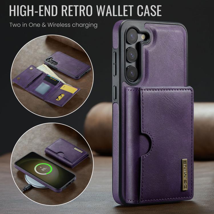 For Samsung Galaxy S23+ 5G DG.MING M6 Series RFID Tri-fold Card Bag Removable Leather Phone Case