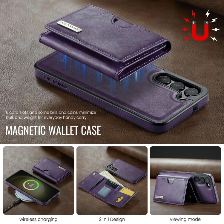 For Samsung Galaxy S23+ 5G DG.MING M6 Series RFID Tri-fold Card Bag Removable Leather Phone Case