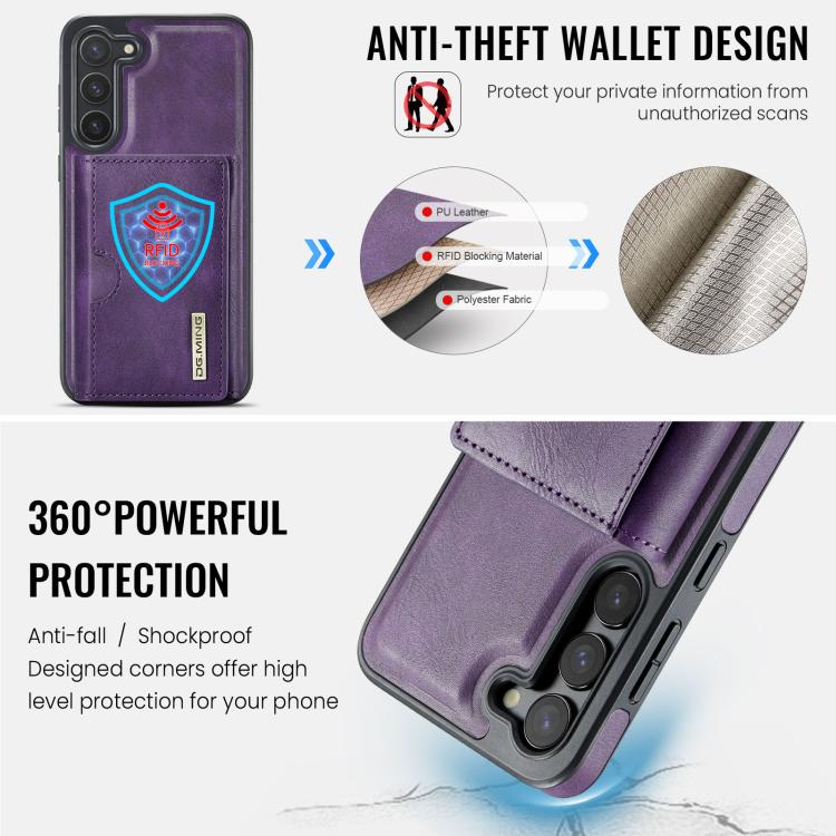 For Samsung Galaxy S23+ 5G DG.MING M6 Series RFID Tri-fold Card Bag Removable Leather Phone Case