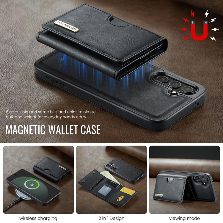 For Samsung Galaxy S23 FE 5G DG.MING M6 Series RFID Tri-fold Card Bag Removable Leather Phone Case
