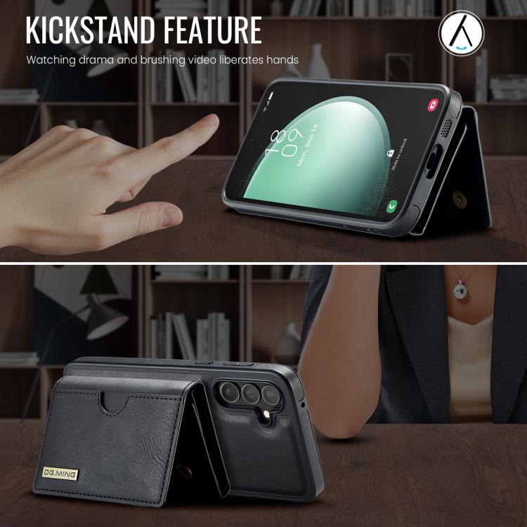 For Samsung Galaxy S23 FE 5G DG.MING M6 Series RFID Tri-fold Card Bag Removable Leather Phone Case