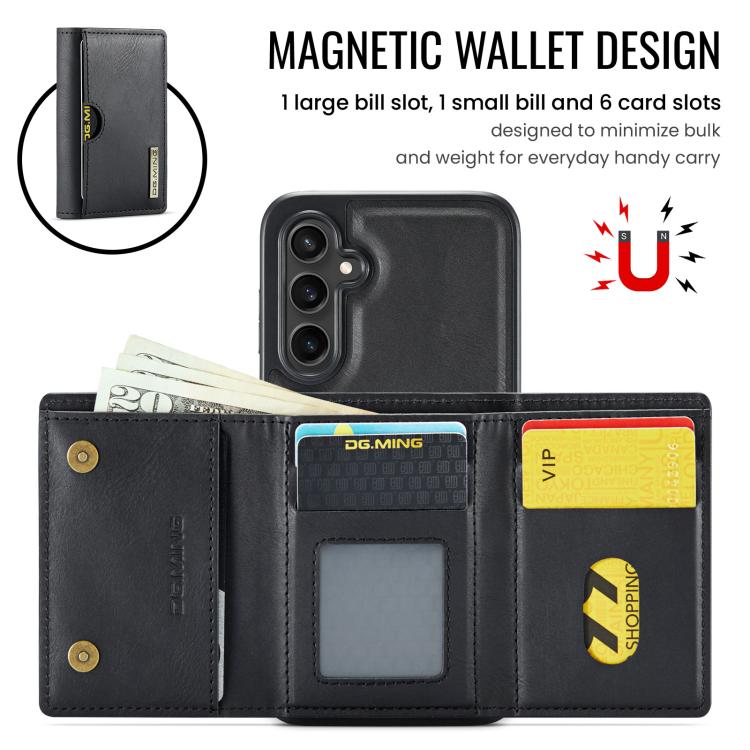 For Samsung Galaxy S23 FE 5G DG.MING M6 Series RFID Tri-fold Card Bag Removable Leather Phone Case