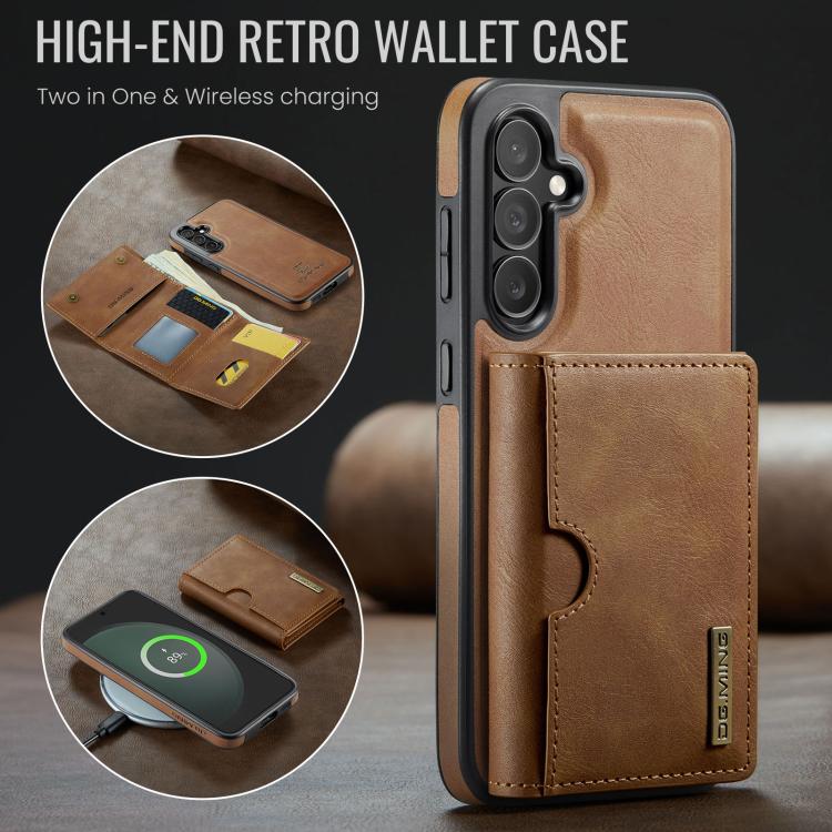 For Samsung Galaxy S23 FE 5G DG.MING M6 Series RFID Tri-fold Card Bag Removable Leather Phone Case