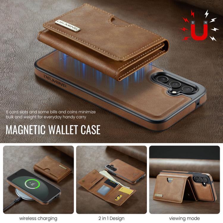 For Samsung Galaxy S23 FE 5G DG.MING M6 Series RFID Tri-fold Card Bag Removable Leather Phone Case