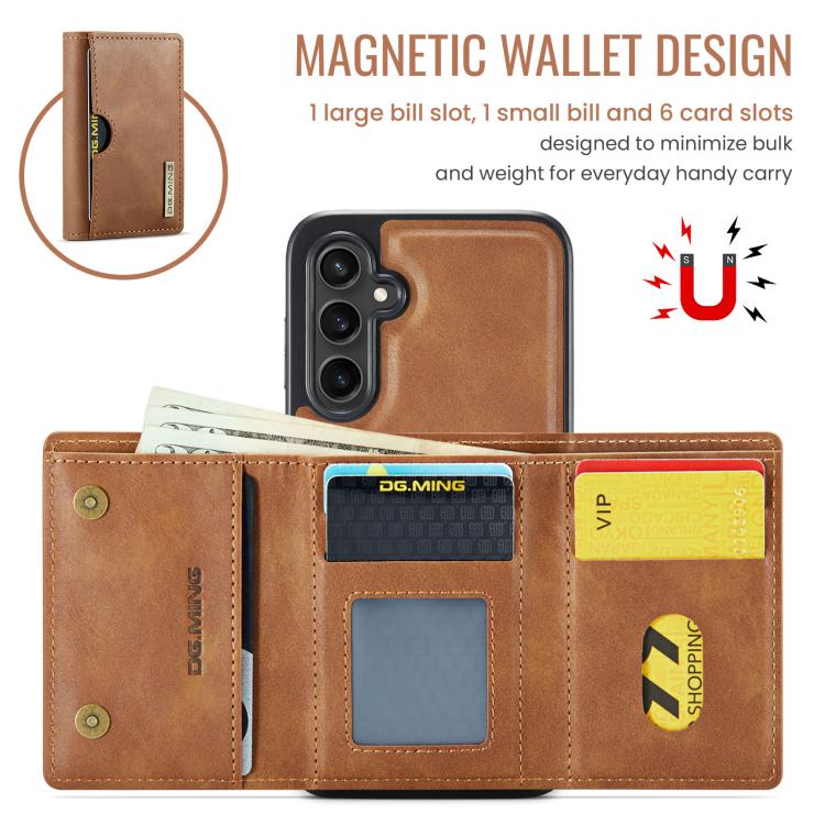 For Samsung Galaxy S23 FE 5G DG.MING M6 Series RFID Tri-fold Card Bag Removable Leather Phone Case