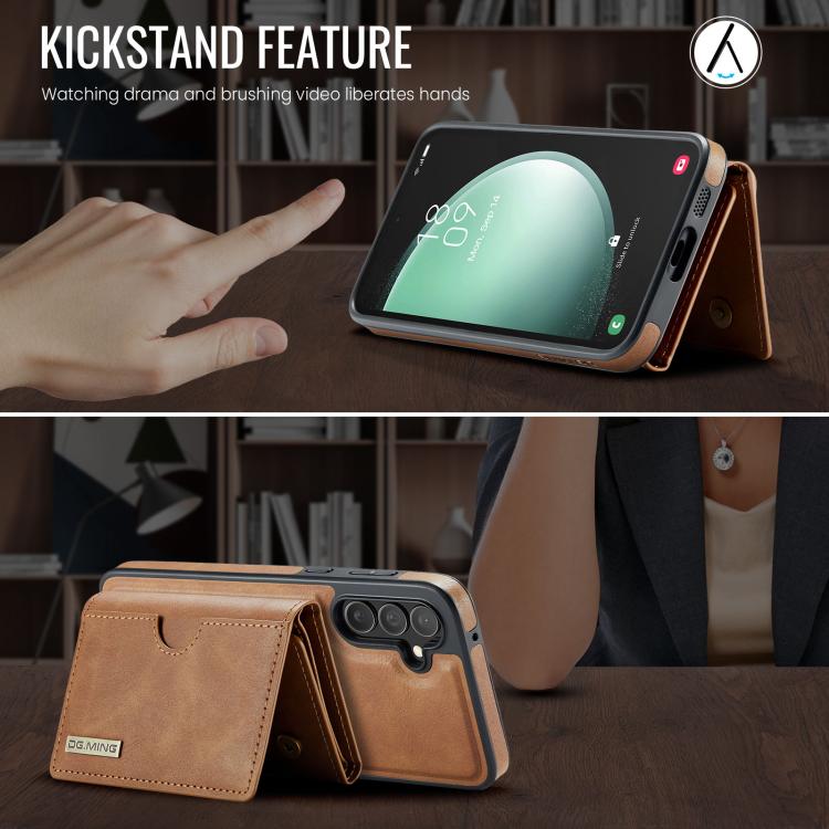 For Samsung Galaxy S23 FE 5G DG.MING M6 Series RFID Tri-fold Card Bag Removable Leather Phone Case