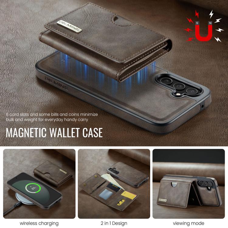 For Samsung Galaxy S23 FE 5G DG.MING M6 Series RFID Tri-fold Card Bag Removable Leather Phone Case
