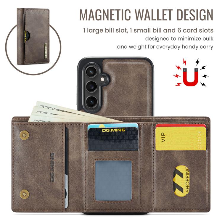 For Samsung Galaxy S23 FE 5G DG.MING M6 Series RFID Tri-fold Card Bag Removable Leather Phone Case