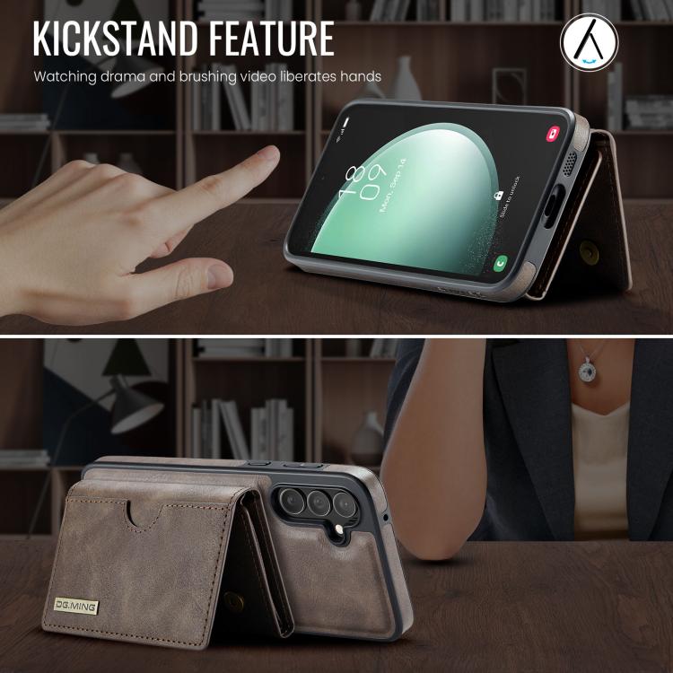 For Samsung Galaxy S23 FE 5G DG.MING M6 Series RFID Tri-fold Card Bag Removable Leather Phone Case