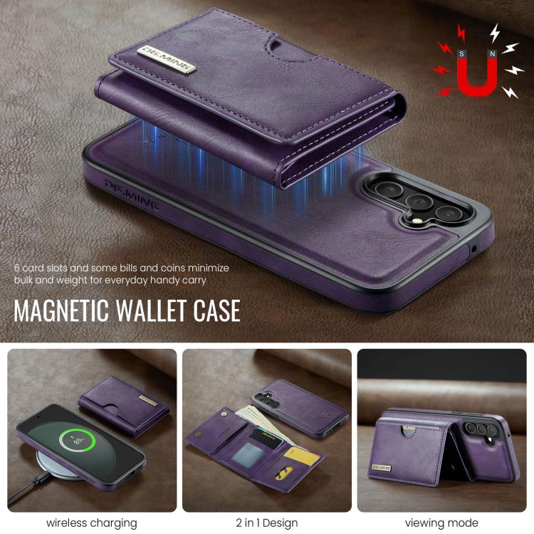 For Samsung Galaxy S23 FE 5G DG.MING M6 Series RFID Tri-fold Card Bag Removable Leather Phone Case