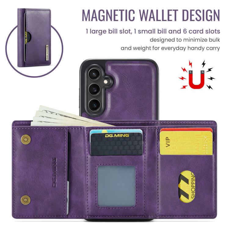 For Samsung Galaxy S23 FE 5G DG.MING M6 Series RFID Tri-fold Card Bag Removable Leather Phone Case