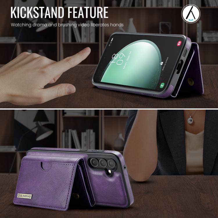 For Samsung Galaxy S23 FE 5G DG.MING M6 Series RFID Tri-fold Card Bag Removable Leather Phone Case