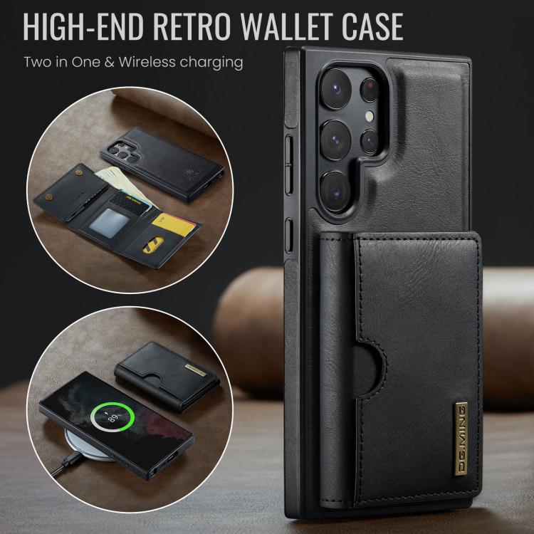 For Samsung Galaxy S22 Ultra 5G DG.MING M6 Series RFID Tri-fold Card Bag Removable Leather Phone Case