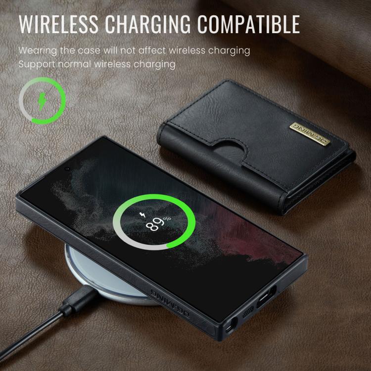 For Samsung Galaxy S22 Ultra 5G DG.MING M6 Series RFID Tri-fold Card Bag Removable Leather Phone Case