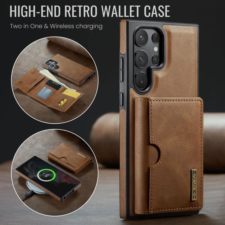 For Samsung Galaxy S22 Ultra 5G DG.MING M6 Series RFID Tri-fold Card Bag Removable Leather Phone Case