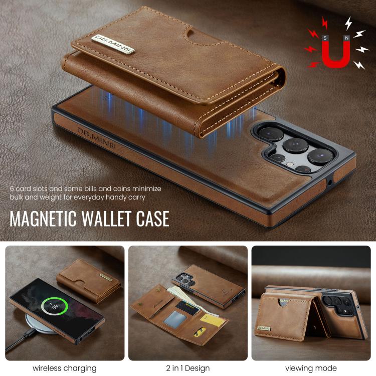 For Samsung Galaxy S22 Ultra 5G DG.MING M6 Series RFID Tri-fold Card Bag Removable Leather Phone Case