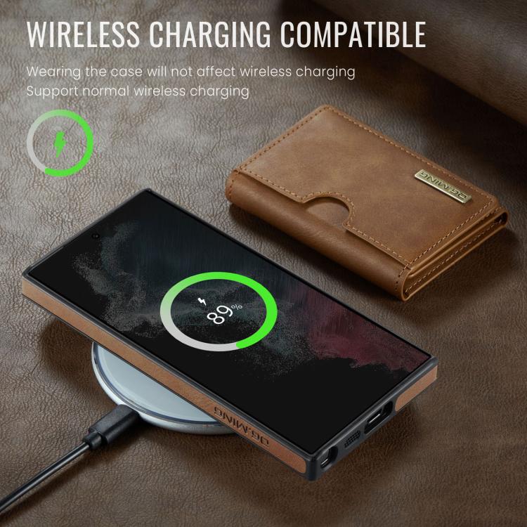 For Samsung Galaxy S22 Ultra 5G DG.MING M6 Series RFID Tri-fold Card Bag Removable Leather Phone Case