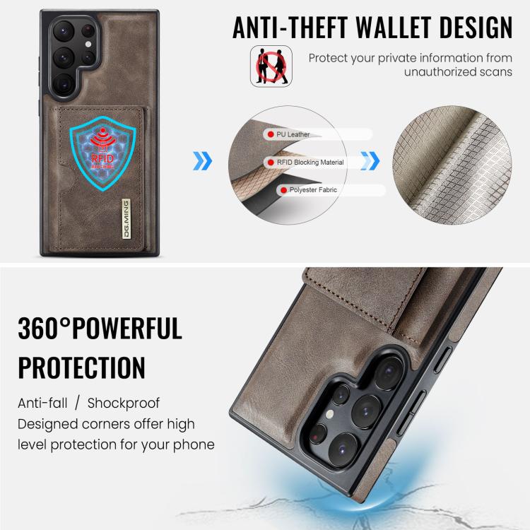 For Samsung Galaxy S22 Ultra 5G DG.MING M6 Series RFID Tri-fold Card Bag Removable Leather Phone Case