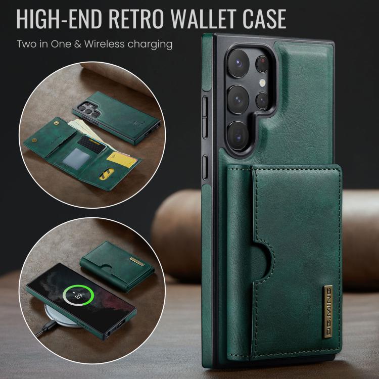 For Samsung Galaxy S22 Ultra 5G DG.MING M6 Series RFID Tri-fold Card Bag Removable Leather Phone Case