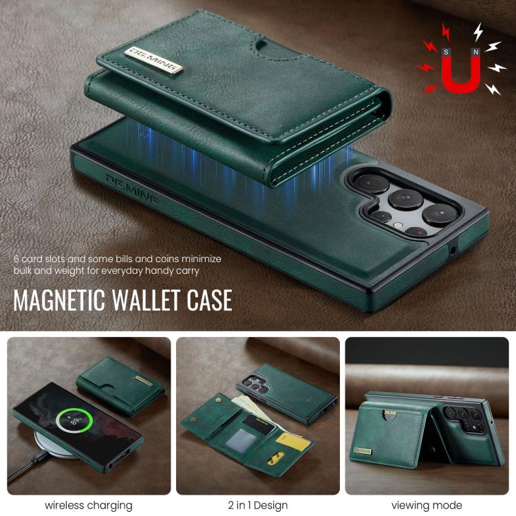For Samsung Galaxy S22 Ultra 5G DG.MING M6 Series RFID Tri-fold Card Bag Removable Leather Phone Case