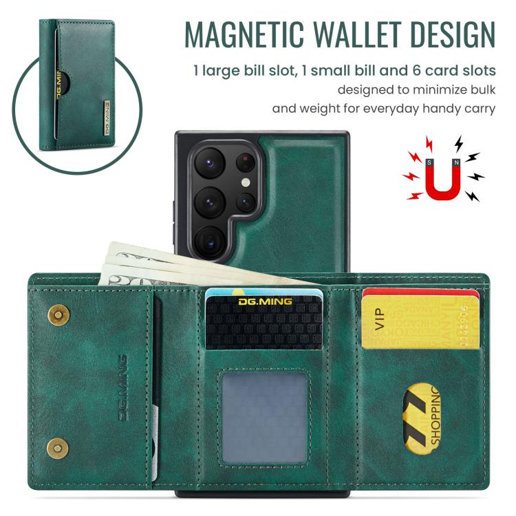 For Samsung Galaxy S22 Ultra 5G DG.MING M6 Series RFID Tri-fold Card Bag Removable Leather Phone Case