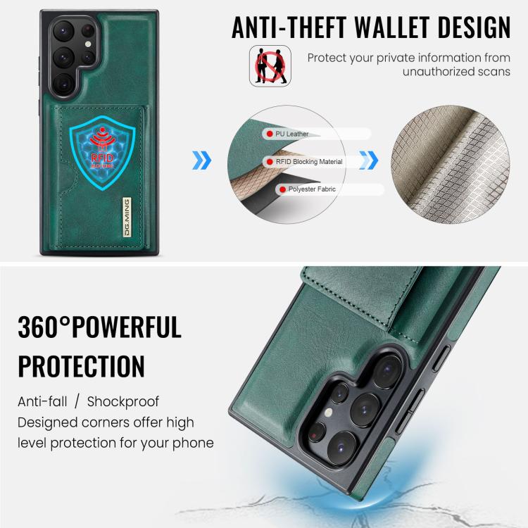 For Samsung Galaxy S22 Ultra 5G DG.MING M6 Series RFID Tri-fold Card Bag Removable Leather Phone Case