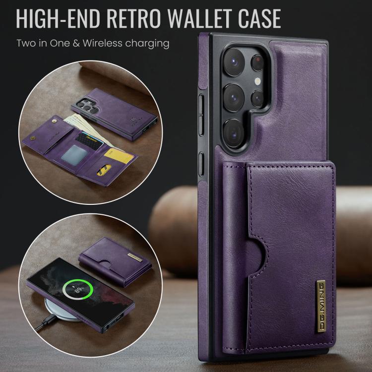 For Samsung Galaxy S22 Ultra 5G DG.MING M6 Series RFID Tri-fold Card Bag Removable Leather Phone Case