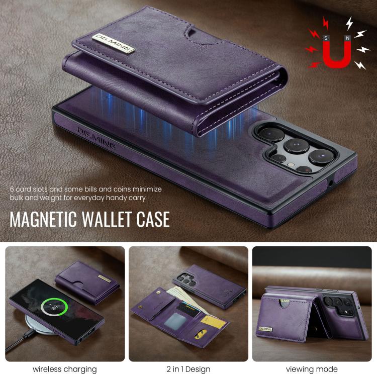 For Samsung Galaxy S22 Ultra 5G DG.MING M6 Series RFID Tri-fold Card Bag Removable Leather Phone Case