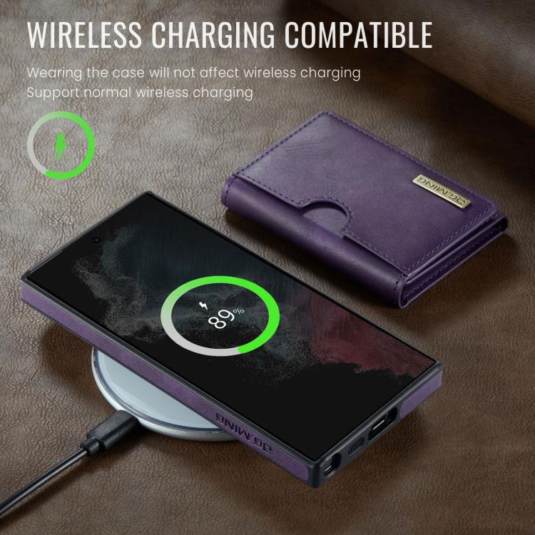 For Samsung Galaxy S22 Ultra 5G DG.MING M6 Series RFID Tri-fold Card Bag Removable Leather Phone Case