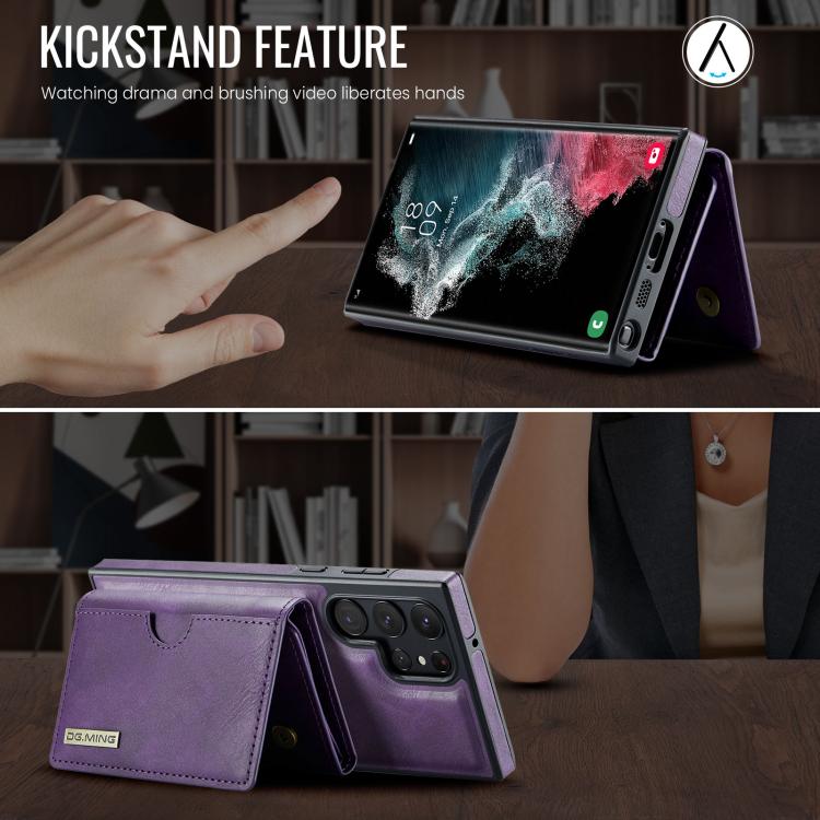 For Samsung Galaxy S22 Ultra 5G DG.MING M6 Series RFID Tri-fold Card Bag Removable Leather Phone Case