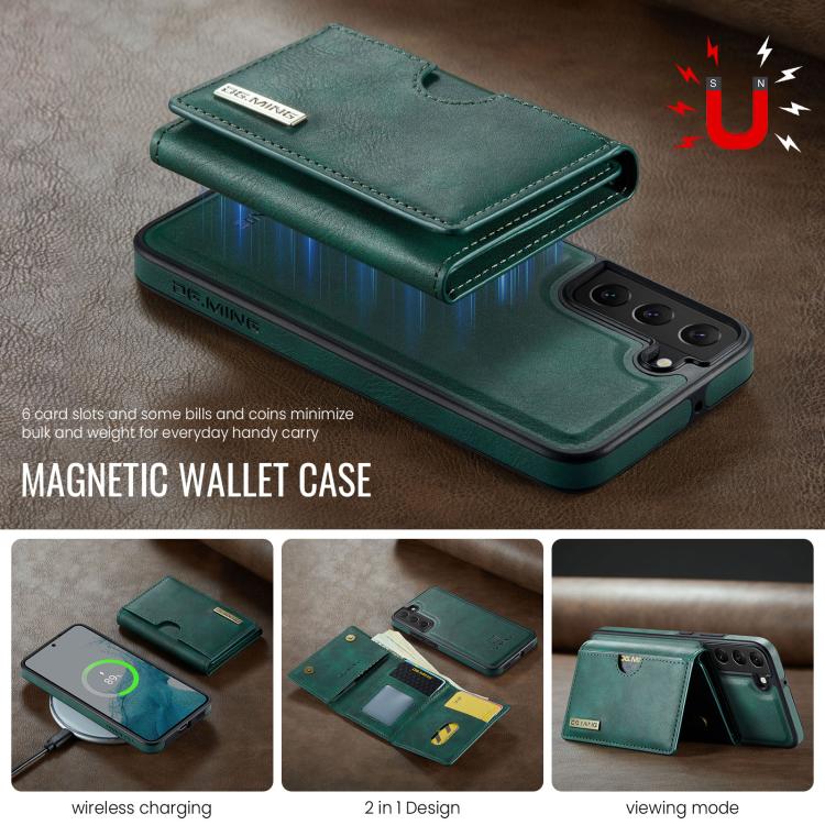 For Samsung Galaxy S22 5G DG.MING M6 Series RFID Tri-fold Card Bag Removable Leather Phone Case
