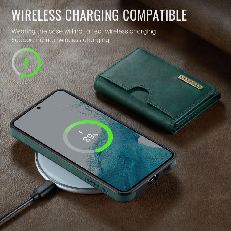 For Samsung Galaxy S22 5G DG.MING M6 Series RFID Tri-fold Card Bag Removable Leather Phone Case