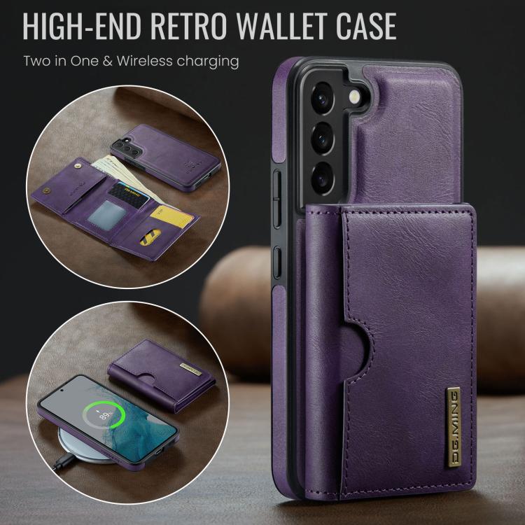 For Samsung Galaxy S22 5G DG.MING M6 Series RFID Tri-fold Card Bag Removable Leather Phone Case