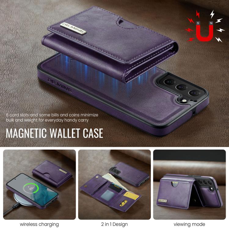 For Samsung Galaxy S22 5G DG.MING M6 Series RFID Tri-fold Card Bag Removable Leather Phone Case