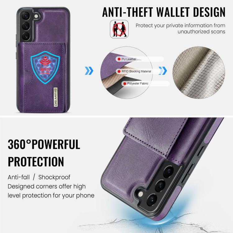 For Samsung Galaxy S22 5G DG.MING M6 Series RFID Tri-fold Card Bag Removable Leather Phone Case