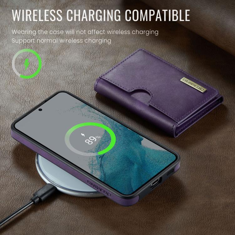 For Samsung Galaxy S22 5G DG.MING M6 Series RFID Tri-fold Card Bag Removable Leather Phone Case