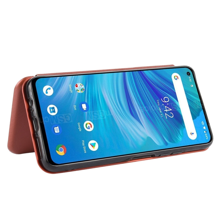 For UMIDIGI F2 Carbon Fiber Texture Horizontal Flip TPU + PC + PU Leather Case with Card Slot