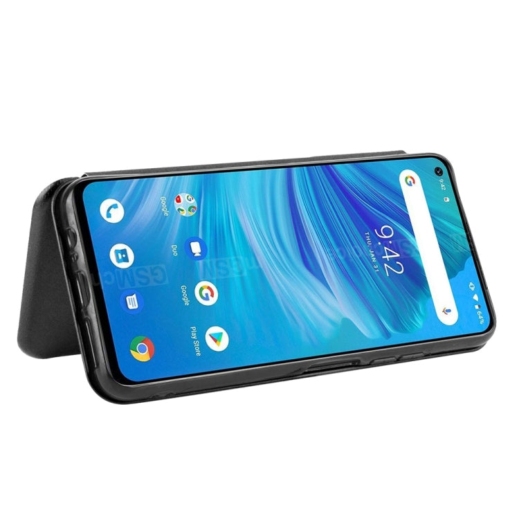 For UMIDIGI F2 Carbon Fiber Texture Horizontal Flip TPU + PC + PU Leather Case with Card Slot