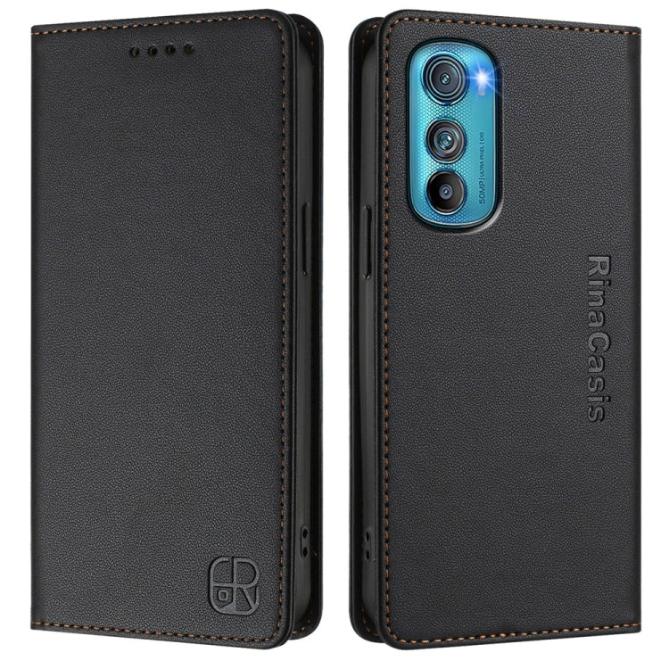 For Motorola Edge 30 RC01 Dual-Folded Magnetic Suction RFID Leather Phone Case