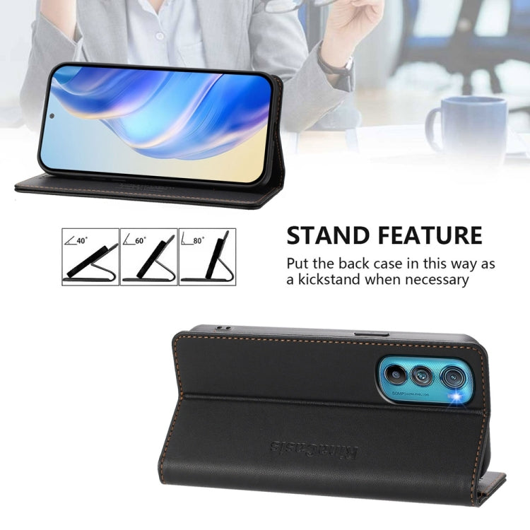 For Motorola Edge 30 RC01 Dual-Folded Magnetic Suction RFID Leather Phone Case
