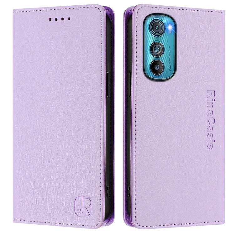For Motorola Edge 30 RC01 Dual-Folded Magnetic Suction RFID Leather Phone Case